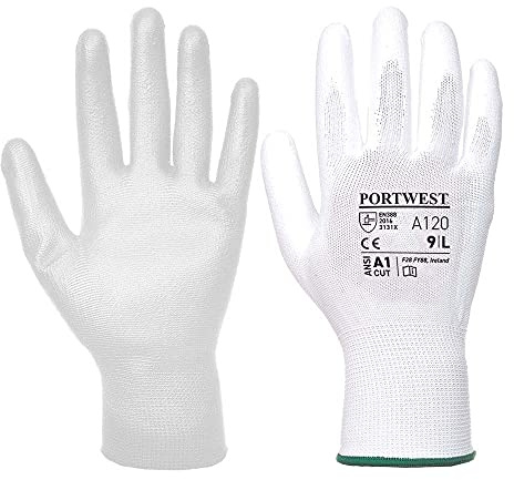 Portwest A120 PU-Beschichteter Handschuh Mit Glatter Beschichtung | Weiß, XXS, CE Zertifiziert Für Geregelten Handschutz, Lebensmittelzugelassen, Polyesterliner, Für Elektronik