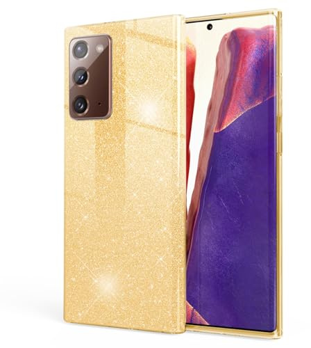 NALIA Glitzerhülle für Samsung Galaxy Note 20 - Funkelnder Glitzer-Look & Grip - SHINEPOP (Silikon Case) - Marke aus Berlin, Farbe:Gold