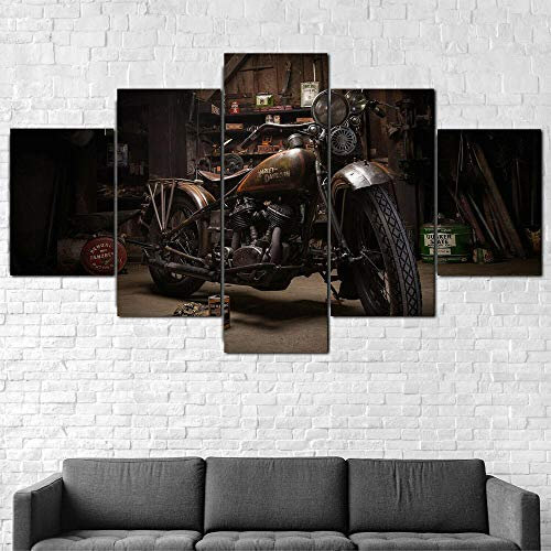 ZHRMGHG 5 Teilig Leinwand Wanddeko Altes Rostiges Fahrrad Gerahmt Malerei Leinwanddrucke Geschenk 5 Stück Leinwand Bilder Moderne Wandbilder XXL Wohnzimmer Wohnkultur 150X80Cm