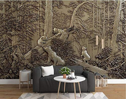 Papier Peint 3D Intissé Ours En Bois Jaune En Relief Papier Peint Panoramique 3D Moderne Decoration Murale Chambre Salon Décoration Murale 150cmX105cm