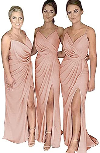 N/ C Robe de soirée longue sans manches en mousseline de soie pour femme, rose poudré, 34