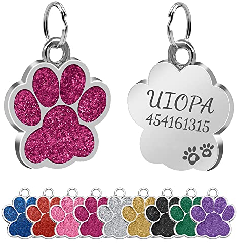 Uiopa 2 Stücke Hundemarke mit Gravur, Hundemarke Personalisiert Pfote Adressanhänger Hund Dog Tag mit Gravur, Katze Anhänger mit Eingraviertem Namen und Telefonnummer für Hunde und Katzen (Rosenrot)
