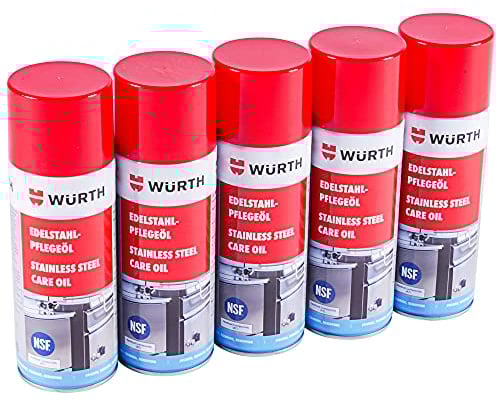 Würth 5x Edelstahlpflegeöl je 400ml, Edelstahlpflege für glänzende Oberflächen, Edelstahl Pflegeöl zum Entfernen von Staub Putzstreifen Fingerabdrücken
