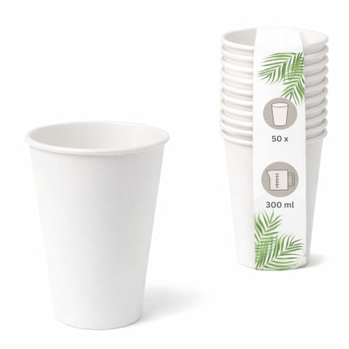 DeinPack Lot de 50 gobelets à café 350 ml blancs | Gobelets en carton écologique non blanchi I Gobelets à dégustation I Lot de 50 gobelets jetables biodégradables pour café à emporter