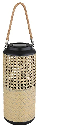 Solarlampe für Außen Stehend Laterne mit Pflegetuch – Solarleuchte Dekoration Garten 45 cm Hoch – Außenleuchte Gartenlampe LED – Leuchte Solar Aussenlampe IP 44 Schalter Bambus Look