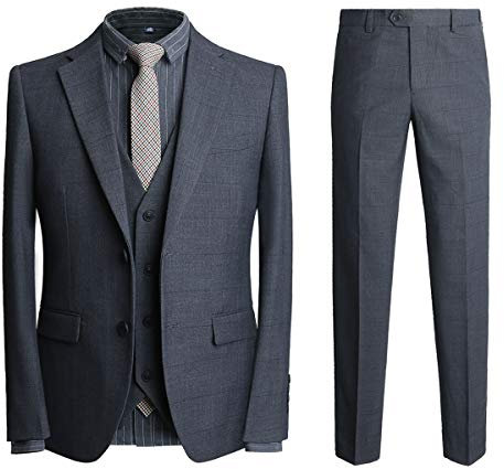 Allthemen Costume Homme Costume à Carreaux 3 pièces Coupe Slim Costumes Veste Costume Pantalon Gilet pour Les Affaires de Mariage #3302 Gris XS