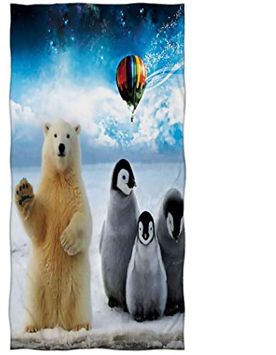 Zomer Strandtuch 70x140cm,Bedrucktes Mikrofaser Badetuch Frottee-Eisbär & Pinguin