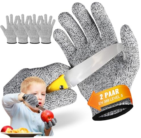 Migliore Wear 2 Paar Schnitzhandschuh Kinder, Schnittfeste handschuhe Kinder mit Level 5 Schutz, Schnitzmesser Arbeitshandschuhe für 4-7 Jährige, 8-11 Jährige, 12-15 Jährige