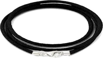 2mm Black Silk Cord Chain Necklace For Women With 925 Sterling Silver Lobster Clasp Hypoallergenic Thin Smooth Soft Rope Chain Necklace For Women Girl Boy 14-36inch (30)