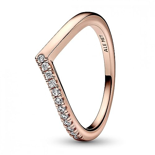 PANDORA Timeless Wishbone Halb Funkelnder Ring aus rosévergoldeter Metalllegierung mit Cubic Zirkonia, Gr. 50, 182394C01-50