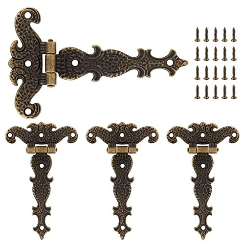Cionyce 4-Piece Tee-Strap Hinge Set - Heavy Duty, Antique Bronze Decorative Hinges for Barn Door, Gate (4.33 x 2.75)