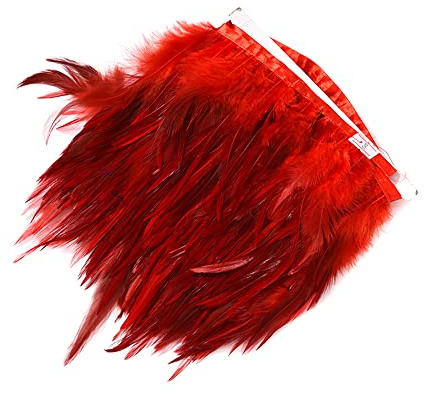 3m Federborte,Feder Fransen mit Satinband,10-15cm Breit Federn Fransen Quaste Fransenborte Fransenband Dekoborte Dekoband Kostüm-Accessoire Nähzubehör für DIY Basteln Kostüme Apparel Kleidung,Rot