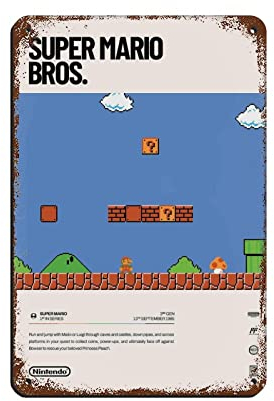 FABIVA Super Mario Bros. (1985) Videospiel-Poster Blechschild Vintage Metall Pub Club Cafe Bar Home Wandkunst Dekoration Poster Retro 20 x 30 cm