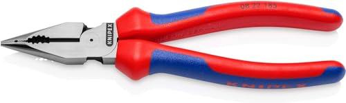 KNIPEX 08 22 185 Needle-Nose Combination Pliers with Multi-Component Grips Black atramentized 185