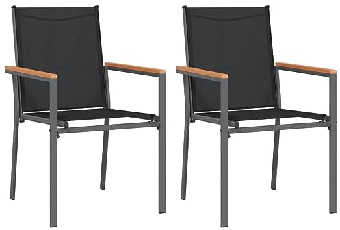 vidaXL Gartenstühle 2 STK., Gartenstuhl mit Armlehnen Stahlrahmen, Stuhl für Garten Terrasse, Gartensessel Terrassenstuhl, Schwarz Textilene Stahl