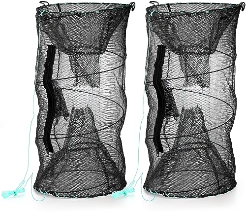 ZENFUN Set of 2 Fishing Bait Traps - Collapsible Cast Net, Foldable Fishing Net Trap, Portable Folded Fishing Accessories