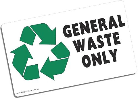 1 x Sticker General Waste Only Recycling Bin Environment Recycle Logo Sign Waste Hygiene Notice Label 126x75mm Landscape GW1