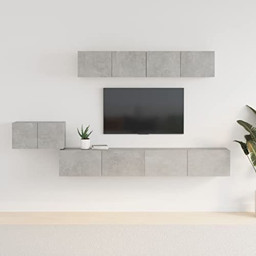 ZEYUAN Ensemble de Meubles TV 5 pcs Gris béton Bois d'ingénierie,Table Basse Salon Meuble TV,Meuble TV,Table Basse Couleurs