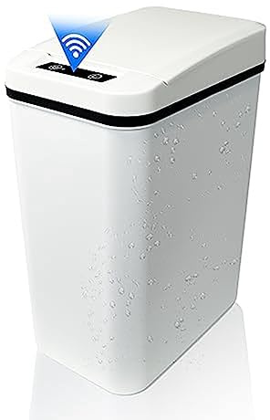Comphic 1 PCS Automatic Touchless Bathroom Trash Can With Lid White Slim Narrow Plastic Smart Motion Sensor Covered Garbage Can