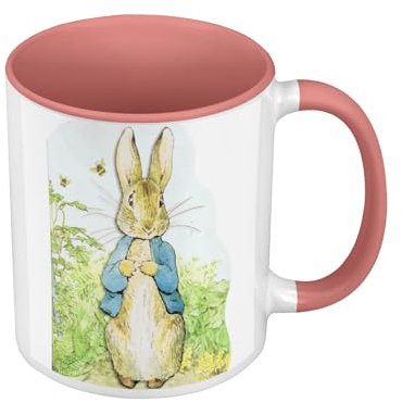 Mug de Couleur Qualité Premium Rose - Petter Rabbit Dans Son Jardin Pierre Lapin Illustration Enfant Beatrice Potter - Tasse avec anse et intérieur de couleur