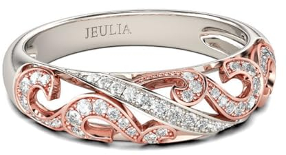 Jeulia Zweifarbiger Scrollwork-Ring aus Sterlingsilber für Damen, Verlobung, Eheringe mit Schmuckschatulle für Geburtstag, Jahrestag, Weihnachten, Valentinstag (Roségold, 53(16.9))