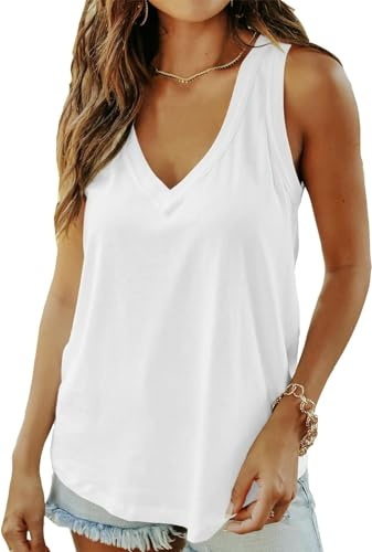 ELFIN Womens Vest Tops Summer Sleeveless Deep V Neck Tank Top Loose Fit Flowy Shirt