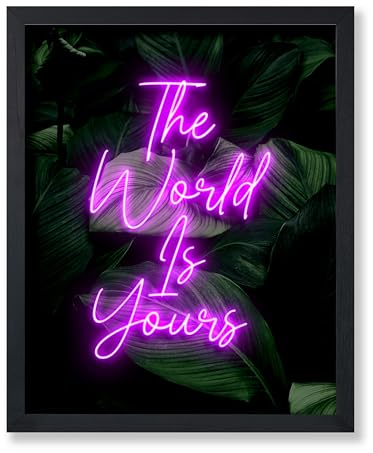 Poster Master The World Is Yours Poster – Motivationsdruck – Neonkunst – trendige Kunst – moderne Kunst – Geschenk für Männer & Frauen – inspirierende Dekoration für Schlafzimmer, Wohnzimmer oder Büro