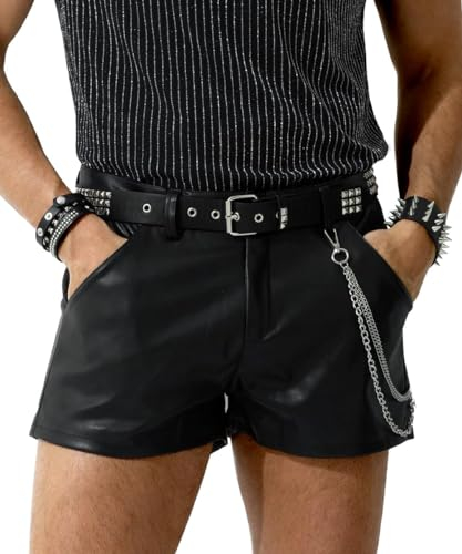 Casey Kevin Herren Shorts Lederhose PU Leder Wetlook Kurze Shorts Punk Clubwear Bühnenkostüm Männer, M=34