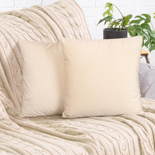 2er Set Sofakissen mit Füllung und Bezug 40x40cm weiche Kissenhülle mit Dekokissen Couchkissen für Sofa, Schlafzimmer, Wohnzimmer, Balkon, beige Driftwood, flauschig, mit verstecktem Reißverschluss