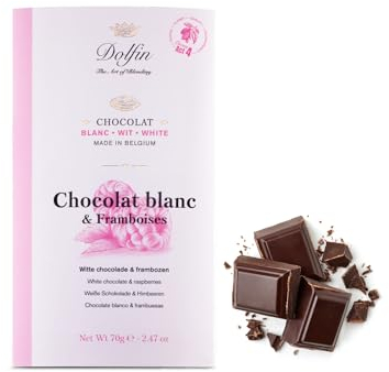 Dolfin® | Cioccolato Bianco 28% e Lamponi | Tavoletta Bianco & Lamponi - 1 x 70 Gr | Cioccolato al Lampone