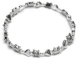 Vestopazzo Vlnet Elastisches Armband Schildkröten und Herzen | versilbert | nickelgeprüft | Handarbeit | + gratis Eule