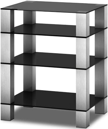 RO&CO 5040-RNGr HiFi-Möbel mit 4 Regalen, mit Rollen, schwarzes Glas und graues Chassis