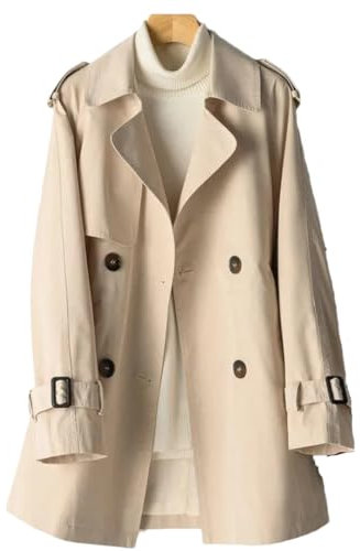 Dbdkejj Veste trench courte à double boutonnage pour femme Printemps Automne Coupe-vent formel, beige, XL