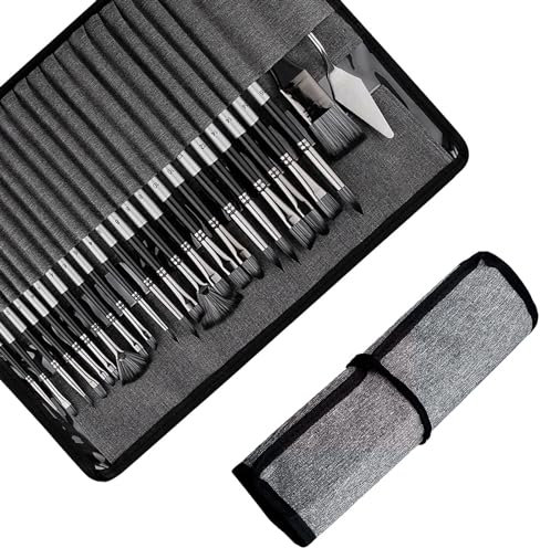 24 Paint Brushes Set, Nylon Bristles, Suitable for Oil Painting, Acrylic Painting and Watercolor Painting, with Canvas Bag