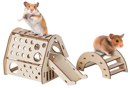Kleines Hamsterhaus aus Holz – Kleintierkäfig, Zwerghamster-Holzhaus, Kleintier-Lebensraum Dekor für Rennmäuse, Hamster, Mäuse