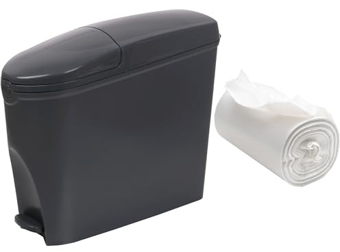 Pro-Kleen Sanitary Bin & Bin Liners - Slimline Washrooms Toilets Hygienic Disposal Pedal Container Bins for Female Ladies and Baby Hygiene Products - 20 litres Grey (1 Bin & 50 Bin Liners)