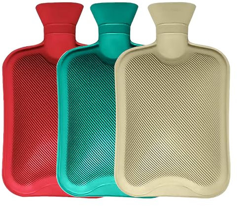Pack of 3 Hot Water Bottles Natural Rubber Large Hot Water Bottle 2L Large Capacity | Ribbed Hot Water Bag for Pain Relief Secure & Leakproof