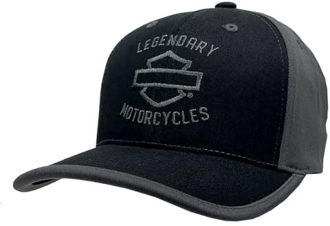 Harley-Davidson Burnt Banners Baseballkappe für Herren, Stretch-Passform, gebogen, Schwarz, Schwarz, S/M
