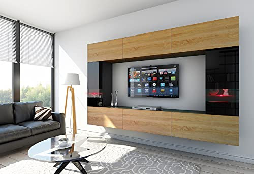 Com4t-Style Oak C29 1A Living Room Furniture Set Entertainment Media Wall Center Cupboard Storage Push to Open TV Cabinets for Living Room