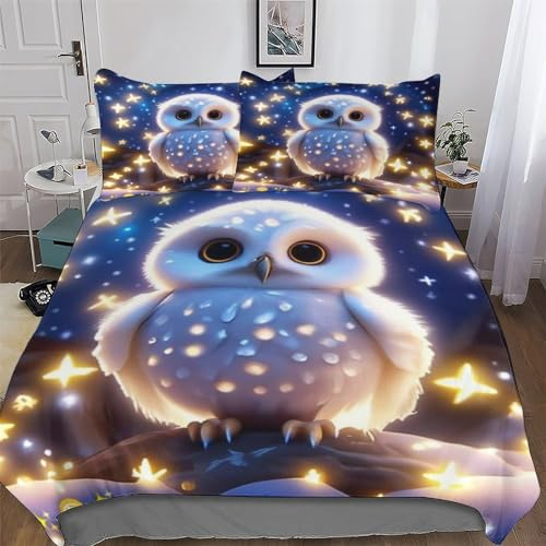 PAZZK Eule Bettwäsche Premium Atmungsaktive Angenehme Bettbezüge, Mikrofaser Bettdeckenbezug, Erwachsene Kinder 2teilig Bettbezug + Kissenbezug Single (135x200cm)