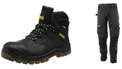 DEWALT Newark Waterproof Safety Boots, Black Size 9 & Apache Workwear Men's Site Trouser | ATS 3D Stretch Holster Trouser | Grey/Black 31L x 32W