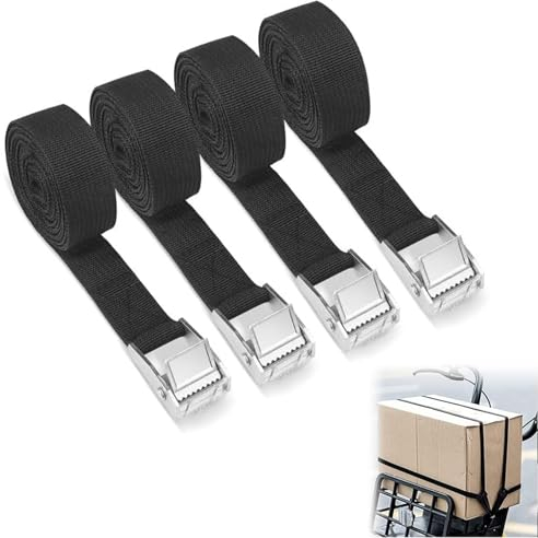Sangles d'Arrimage, Sangle à Cliquet avec Boucle de Serrage, 4 Pièce 1M Sangle de Serrage Charge, Kit de Fixation avec Sangle, Sangles de Réglable Tension pour Voiture, Moto, Porte Vélo, Bagage
