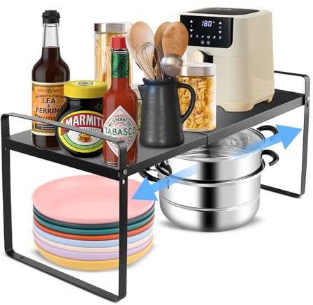 NVIYAM Erweiterbarer Küchenregal Organizer, Schrankregal Mikrowellen Regal für Küche Aufbewahrung, Küchenschrank Regal Gewürzregal Lagerregal für Küche Badezimmer Schrank Organizer (Länge: 36-62cm)