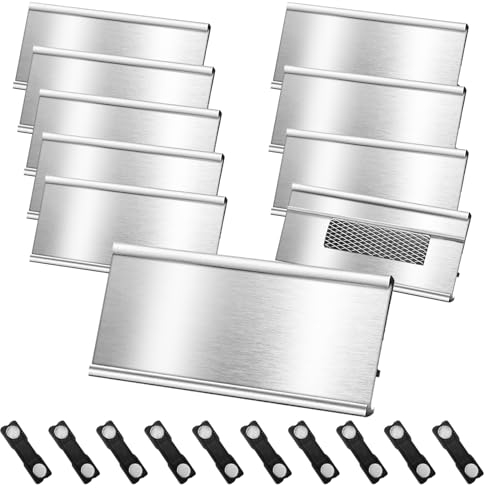10 Stück Namensschilder für Kleidung Magnet,Aluminium Namensschilder mit Starkem Doppelmagnet,Professionell Magnet Namensschild mit Papierschlitz,ca. 72x 35 mm(2.8x 1.4Zoll)(Silber)