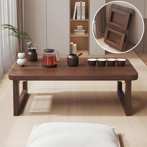 Klappbarer Couchtisch Aus Bambus, Japanischer Esstisch, Niedriger Tisch Für Sitzen Auf Dem Boden, Teetisch, Klappbarer Bodentisch Für Zuhause, Büro, Wohnzimmer(Brown,100x50x40cm)