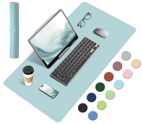 BLESWIN Non-Slip Desk Mat, Natural Cork & Leather Desk Pad, Waterproof Large Mouse Pad, Easy Clean Laptop Mat for Desk, Desk Table Protector Mat, Mouse Pad for Office/Home/Detor (Light Blue, 60x34CM)