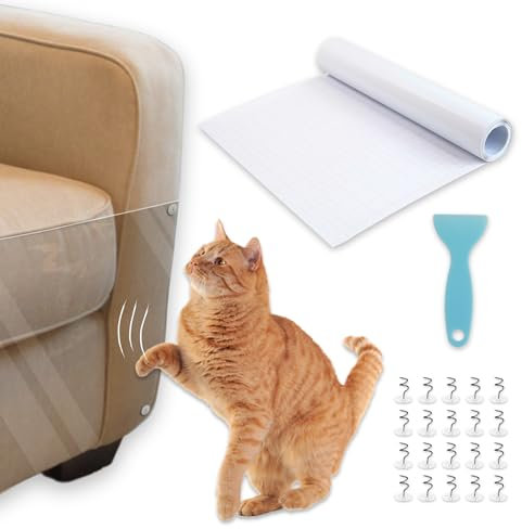 PEPPER® Protector Sofa Gatos Arañazo 30 x 300cm + 20 Pings de Tapiceria y Espátula Adhesiva para Facilitar su Instalación. Alfombra Rascadora para Gatos | Protector Muebles y Puertas Antiarañazos.