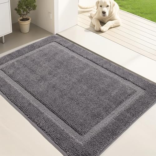 Oiilores Dirt Trapper Door Mat Indoor 80 x 120 cm, Washable Entry Rug, Inside Doormats for Entryway, Non-Slip, Low-Profile, Super Absorbent Dog Mats for Muddy Paws, Pets, Gray