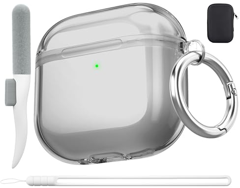 Sturzschutzhülle für AirPods 5/AirPods 4 mit Reinigungsset für Damen | Reinigungsset, Vergilbungsfrei, Kristallklar, Weiche, TPU, Silikon-Trageschlaufe, Kabelloses Laden, Schlüsselanhänger