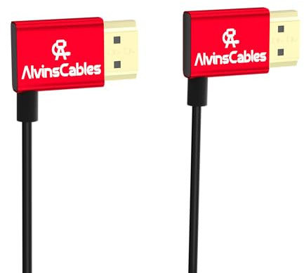 Alvin's Cables Cable HDMI 8K 2.1 48Gbps de alta velocidad Φ2.4mm ultra delgado ángulo recto HDMI A a A 8K @60Hz 4K @120Hz para Canon C70, para Sony A7 A9, cámara Blackmagic, Atomos, monitor SmallHD,